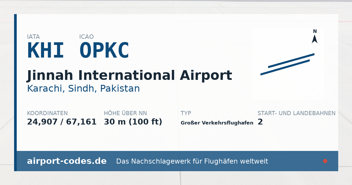 Generierte Übersichtsgrafik zum Flughafen Jinnah International Airport mit Codes, Koordinaten und Bahnenskizze