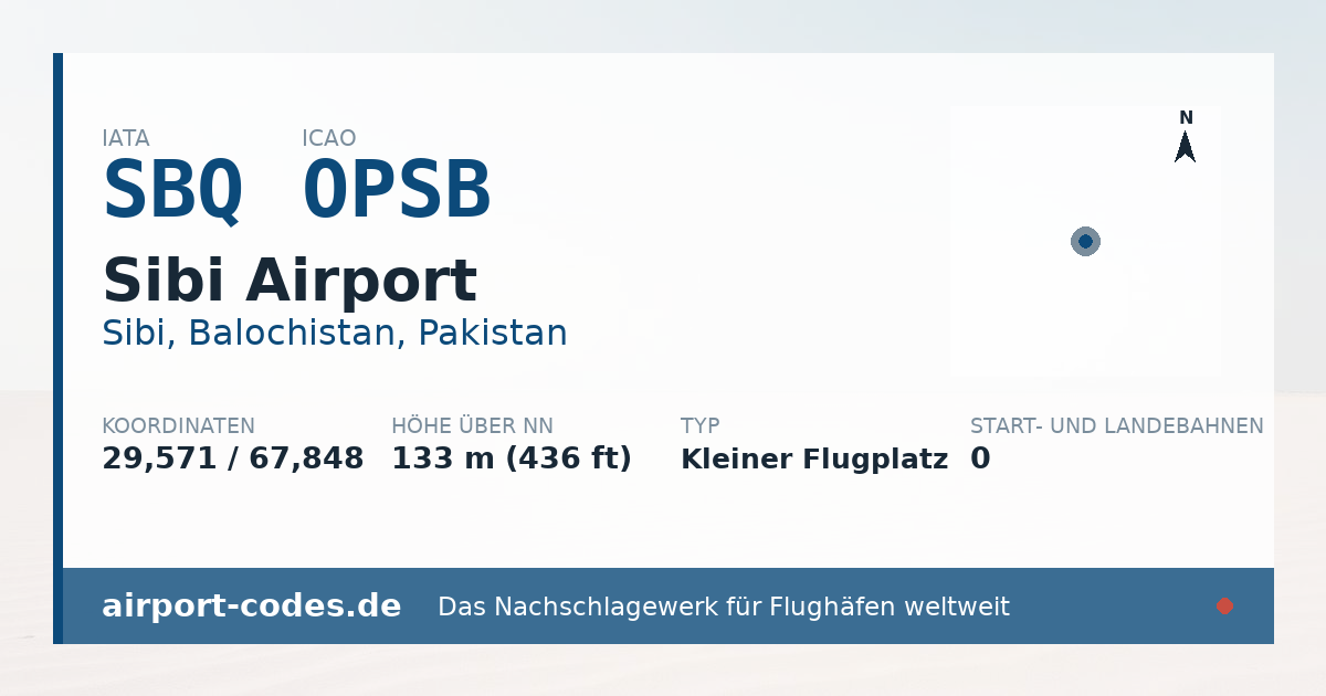 Generierte Übersichtsgrafik zum Flughafen Sibi Airport mit Codes, Koordinaten und Bahnenskizze
