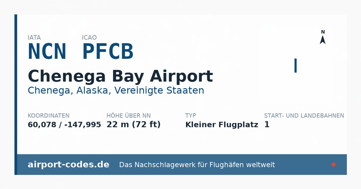 Generierte Übersichtsgrafik zum Flughafen Chenega Bay Airport mit Codes, Koordinaten und Bahnenskizze