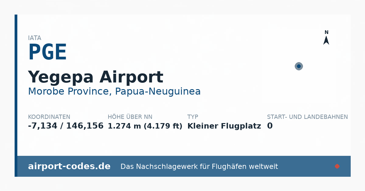 Generierte Übersichtsgrafik zum Flughafen Yegepa Airport mit Codes, Koordinaten und Bahnenskizze