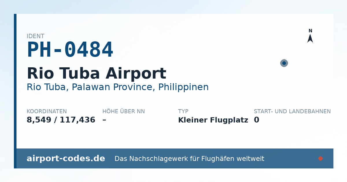 Generierte Übersichtsgrafik zum Flughafen Rio Tuba Airport mit Codes, Koordinaten und Bahnenskizze