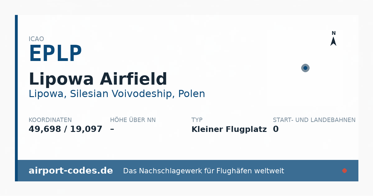 Generierte Übersichtsgrafik zum Flughafen Lipowa Airfield mit Codes, Koordinaten und Bahnenskizze