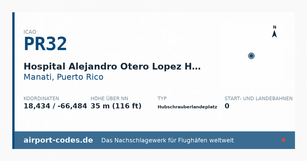 Generierte Übersichtsgrafik zum Flughafen Hospital Alejandro Otero Lopez Heliport mit Codes, Koordinaten und Bahnenskizze