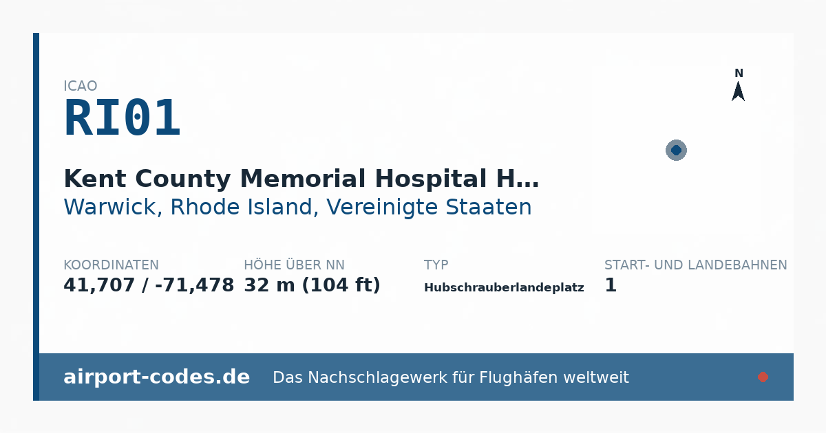 Generierte Übersichtsgrafik zum Flughafen Kent County Memorial Hospital Heliport mit Codes, Koordinaten und Bahnenskizze