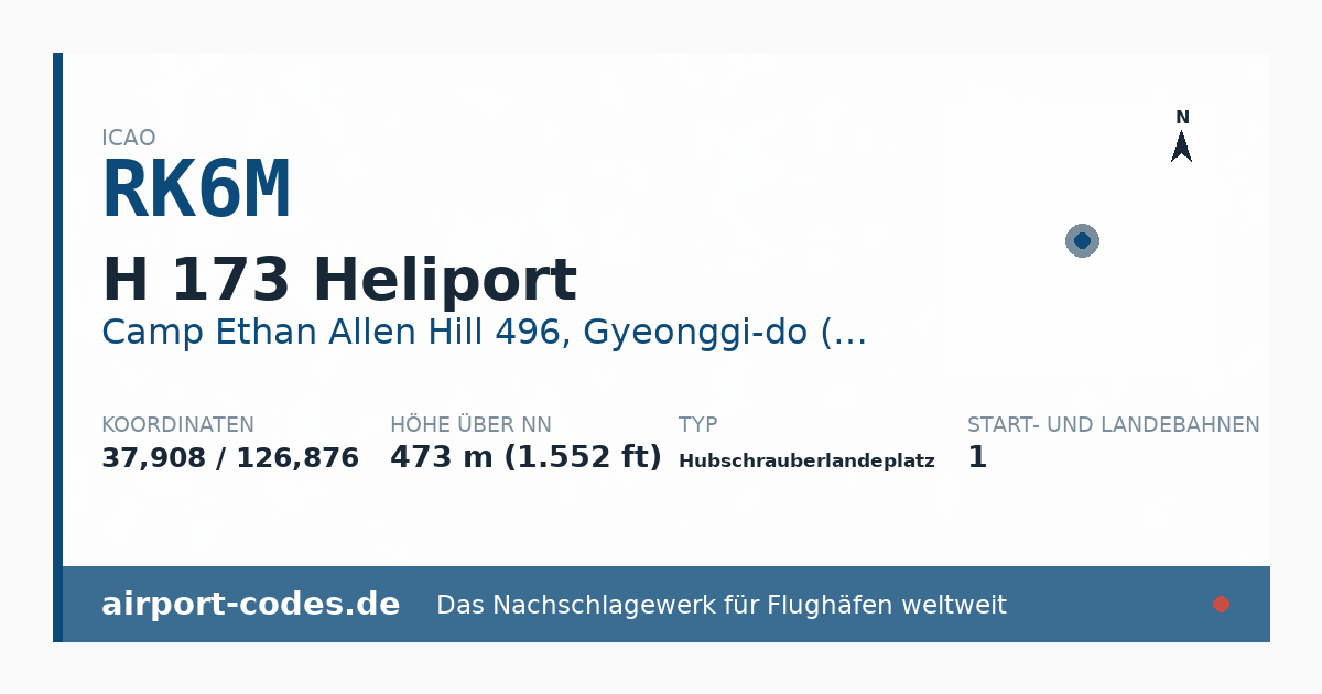 Generierte Übersichtsgrafik zum Flughafen H 173 Heliport mit Codes, Koordinaten und Bahnenskizze