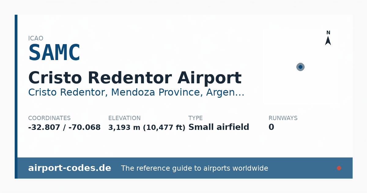 Generated summary graphic for Cristo Redentor Airport showing codes, coordinates and a runway sketch
