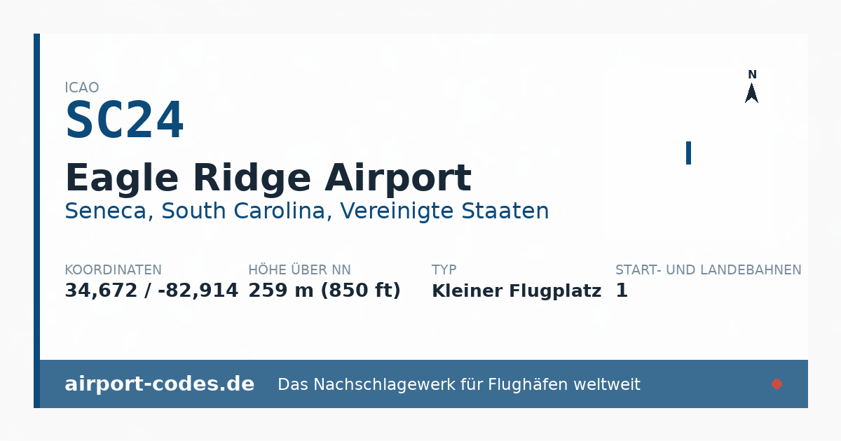 Generierte Übersichtsgrafik zum Flughafen Eagle Ridge Airport mit Codes, Koordinaten und Bahnenskizze