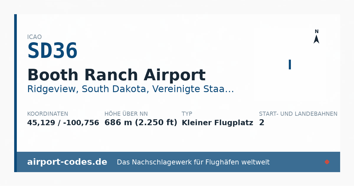 Generierte Übersichtsgrafik zum Flughafen Booth Ranch Airport mit Codes, Koordinaten und Bahnenskizze