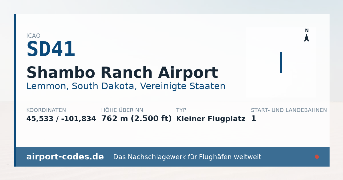 Generierte Übersichtsgrafik zum Flughafen Shambo Ranch Airport mit Codes, Koordinaten und Bahnenskizze
