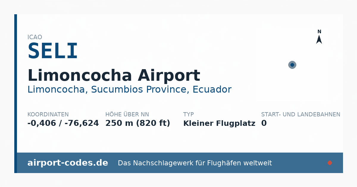 Generierte Übersichtsgrafik zum Flughafen Limoncocha Airport mit Codes, Koordinaten und Bahnenskizze