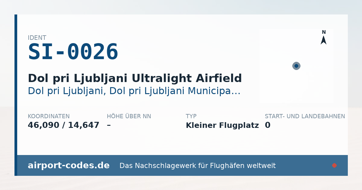 Generierte Übersichtsgrafik zum Flughafen Dol pri Ljubljani Ultralight Airfield mit Codes, Koordinaten und Bahnenskizze