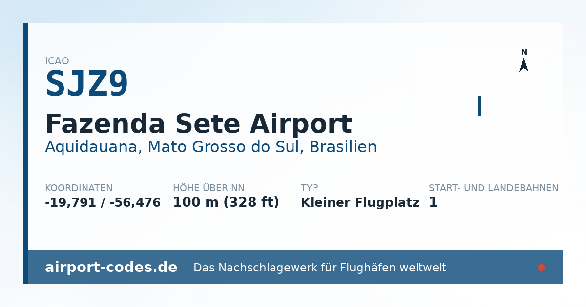 Generierte Übersichtsgrafik zum Flughafen Fazenda Sete Airport mit Codes, Koordinaten und Bahnenskizze
