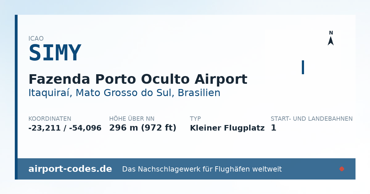 Generierte Übersichtsgrafik zum Flughafen Fazenda Porto Oculto Airport mit Codes, Koordinaten und Bahnenskizze