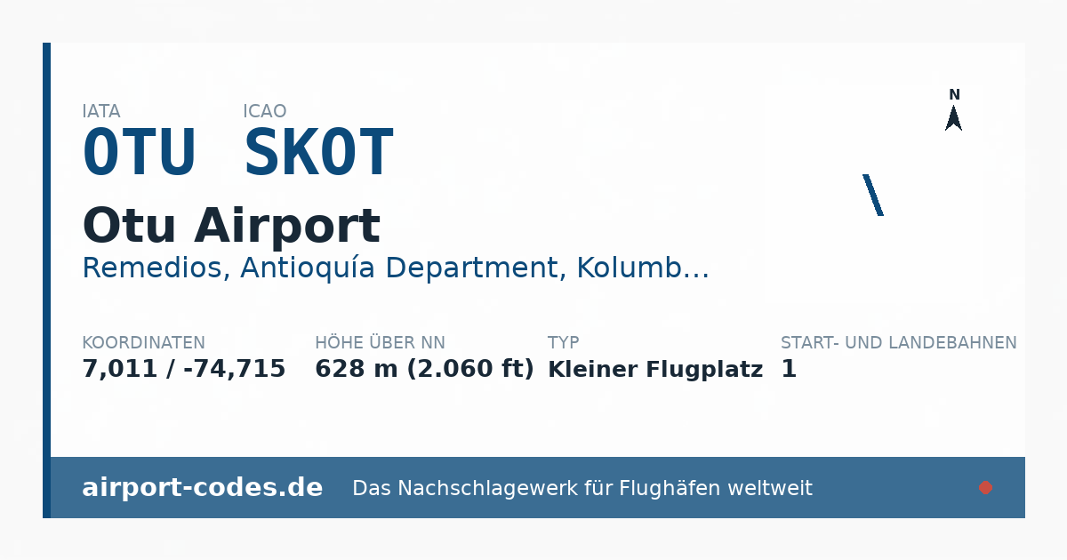 Generierte Übersichtsgrafik zum Flughafen Otu Airport mit Codes, Koordinaten und Bahnenskizze