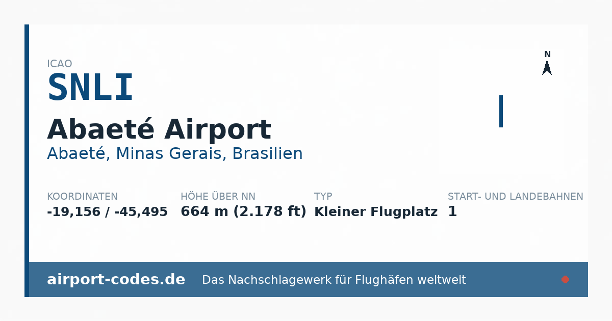 Generierte Übersichtsgrafik zum Flughafen Abaeté Airport mit Codes, Koordinaten und Bahnenskizze