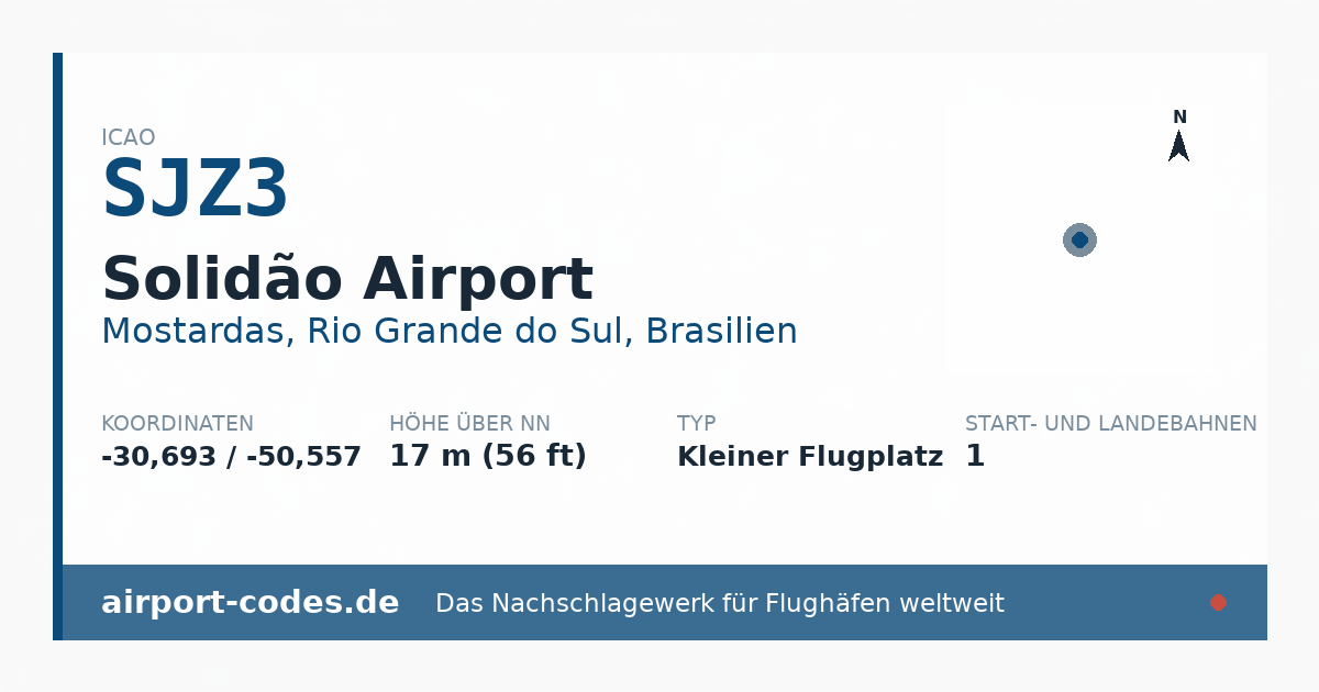 Generierte Übersichtsgrafik zum Flughafen Solidão Airport mit Codes, Koordinaten und Bahnenskizze
