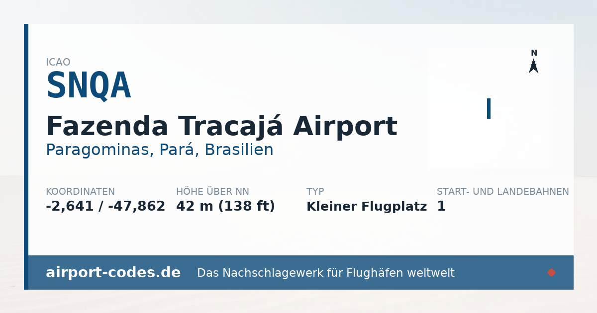 Generierte Übersichtsgrafik zum Flughafen Fazenda Tracajá Airport mit Codes, Koordinaten und Bahnenskizze