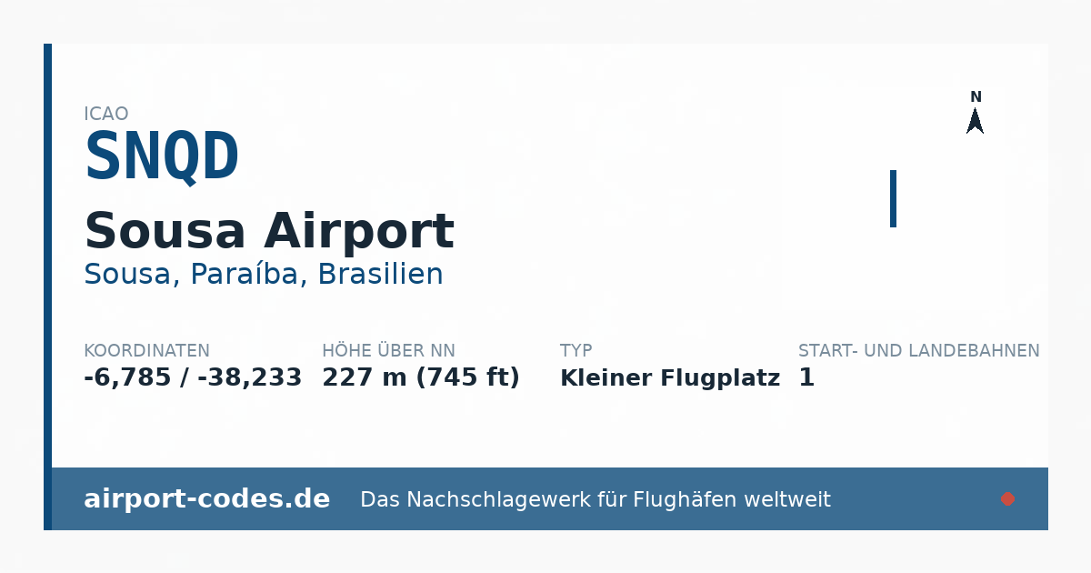 Generierte Übersichtsgrafik zum Flughafen Sousa Airport mit Codes, Koordinaten und Bahnenskizze