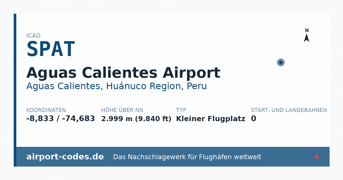 Generierte Übersichtsgrafik zum Flughafen Aguas Calientes Airport mit Codes, Koordinaten und Bahnenskizze