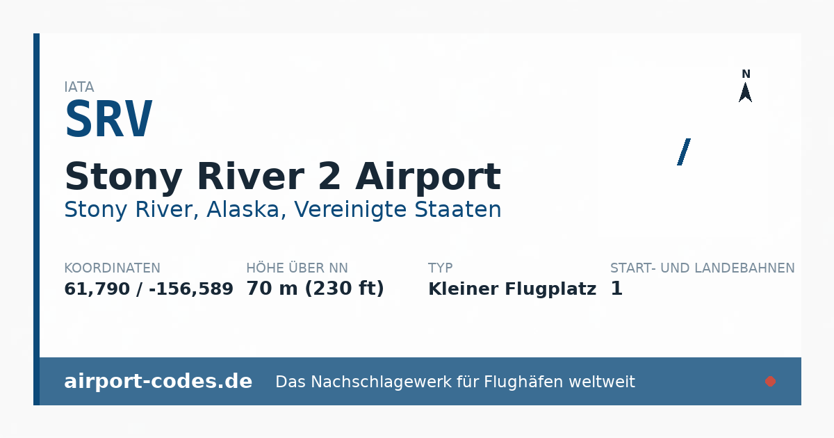 Generierte Übersichtsgrafik zum Flughafen Stony River 2 Airport mit Codes, Koordinaten und Bahnenskizze