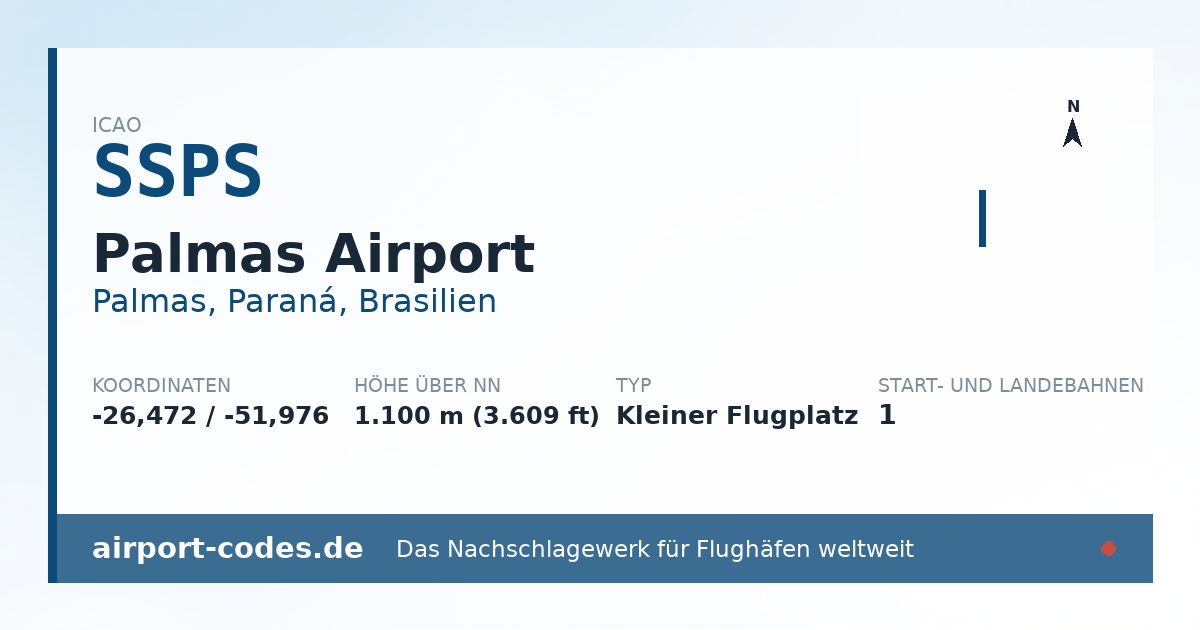 Generierte Übersichtsgrafik zum Flughafen Palmas Airport mit Codes, Koordinaten und Bahnenskizze