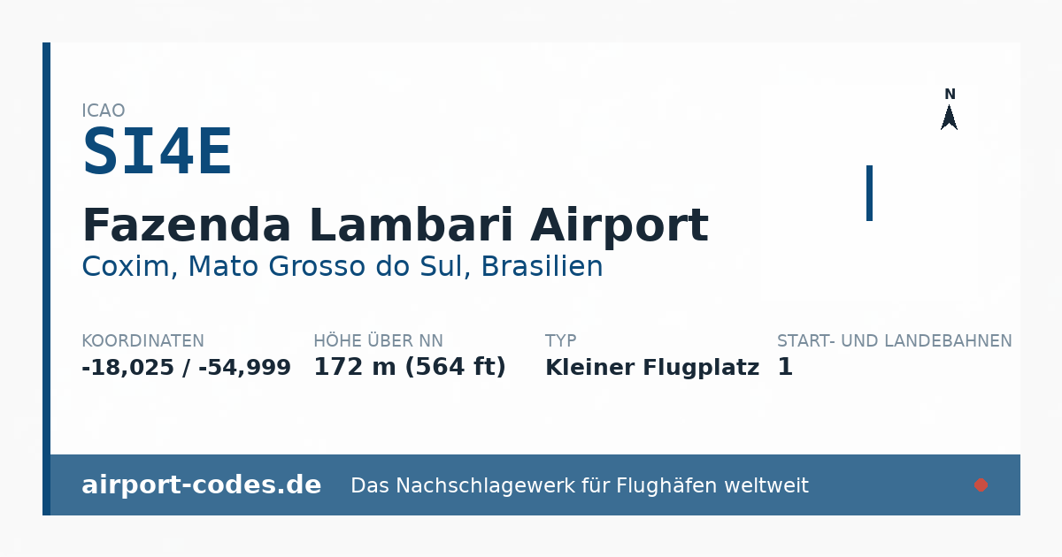 Generierte Übersichtsgrafik zum Flughafen Fazenda Lambari Airport mit Codes, Koordinaten und Bahnenskizze