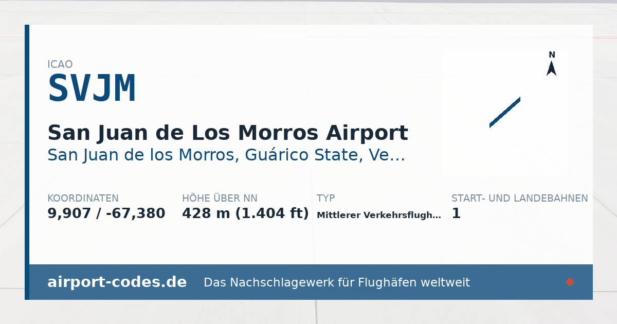 Generierte Übersichtsgrafik zum Flughafen San Juan de Los Morros Airport mit Codes, Koordinaten und Bahnenskizze
