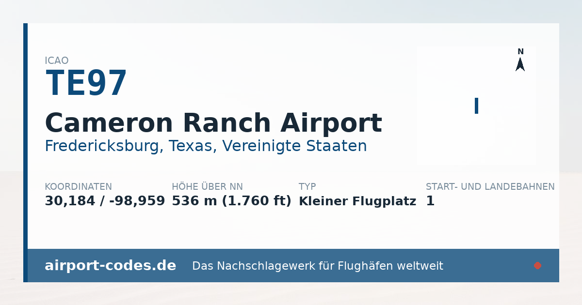Generierte Übersichtsgrafik zum Flughafen Cameron Ranch Airport mit Codes, Koordinaten und Bahnenskizze