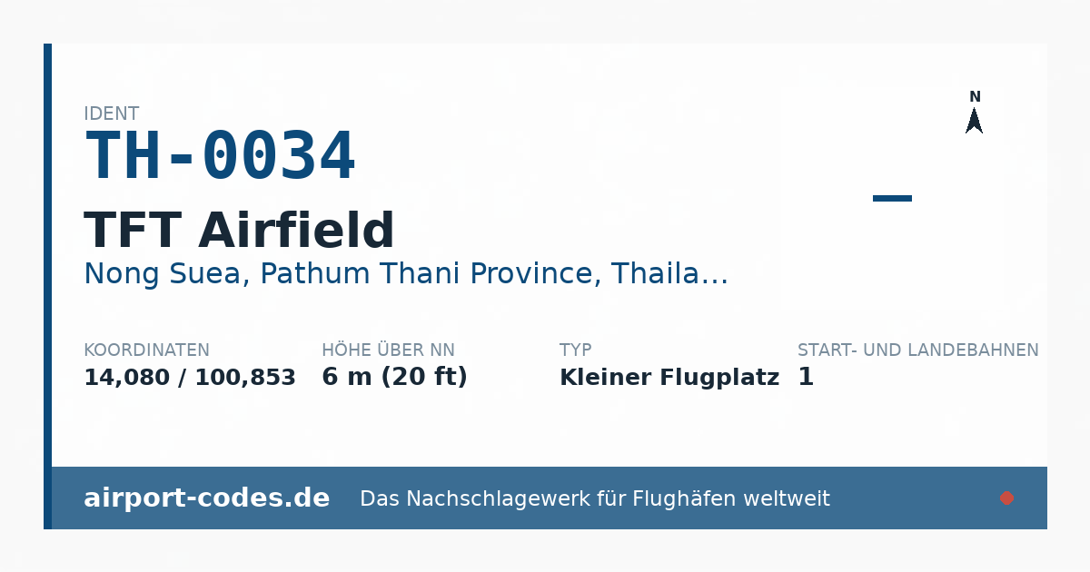 Generierte Übersichtsgrafik zum Flughafen TFT Airfield mit Codes, Koordinaten und Bahnenskizze