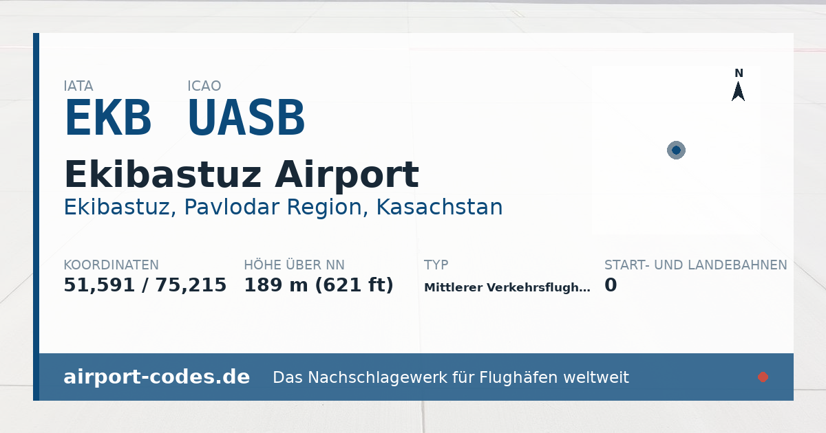 Generierte Übersichtsgrafik zum Flughafen Ekibastuz Airport mit Codes, Koordinaten und Bahnenskizze