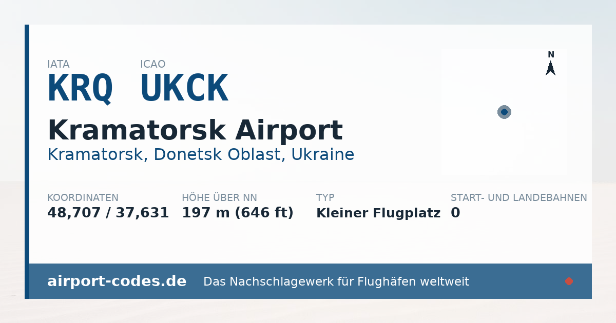 Generierte Übersichtsgrafik zum Flughafen Kramatorsk Airport mit Codes, Koordinaten und Bahnenskizze