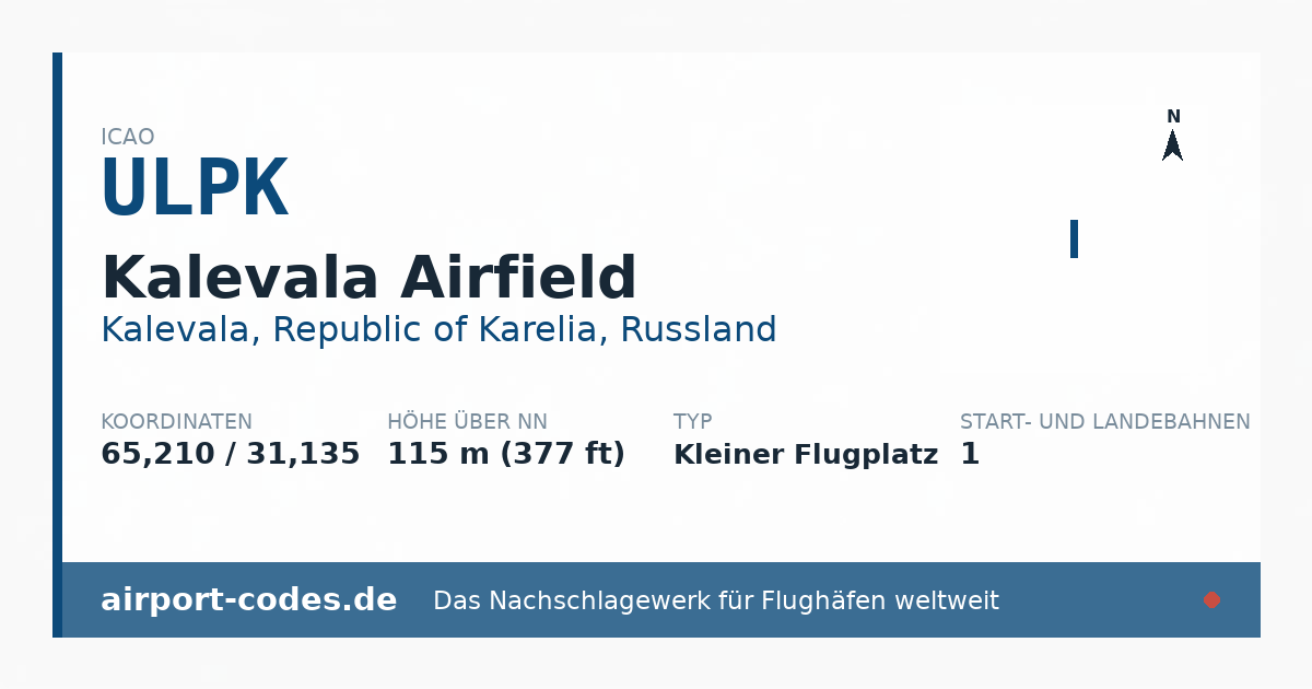 Generierte Übersichtsgrafik zum Flughafen Kalevala Airfield mit Codes, Koordinaten und Bahnenskizze