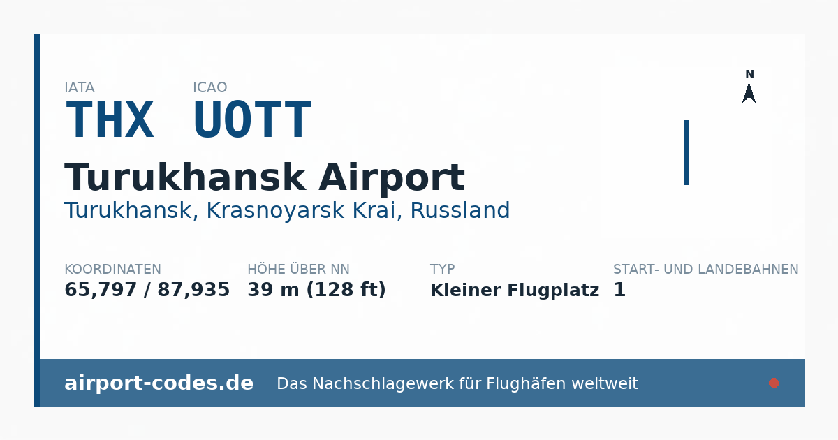 Generierte Übersichtsgrafik zum Flughafen Turukhansk Airport mit Codes, Koordinaten und Bahnenskizze