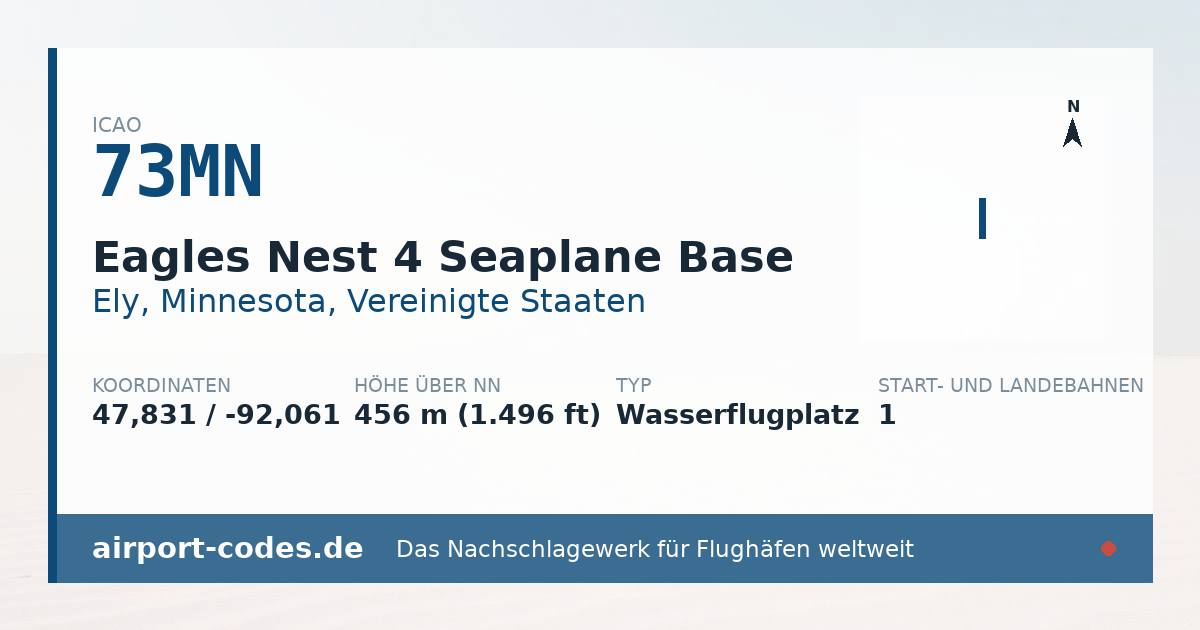 Generierte Übersichtsgrafik zum Flughafen Eagles Nest 4 Seaplane Base mit Codes, Koordinaten und Bahnenskizze