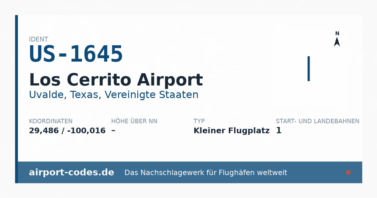 Generierte Übersichtsgrafik zum Flughafen Los Cerrito Airport mit Codes, Koordinaten und Bahnenskizze