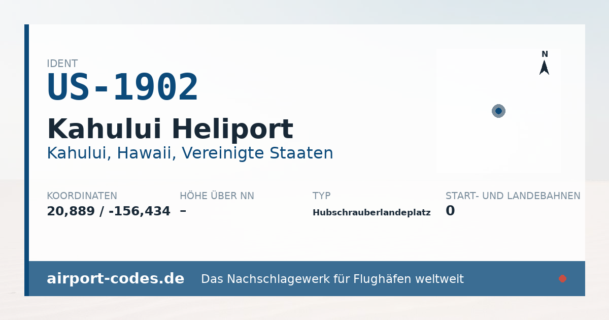 Generierte Übersichtsgrafik zum Flughafen Kahului Heliport mit Codes, Koordinaten und Bahnenskizze