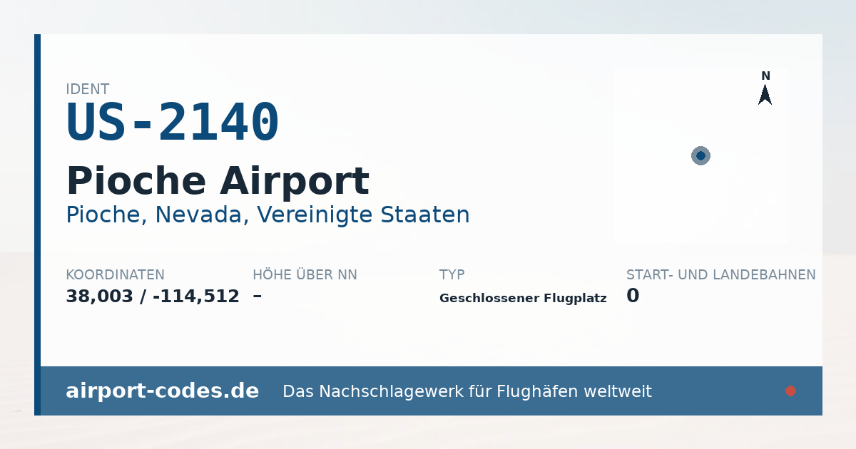 Generierte Übersichtsgrafik zum Flughafen Pioche Airport mit Codes, Koordinaten und Bahnenskizze
