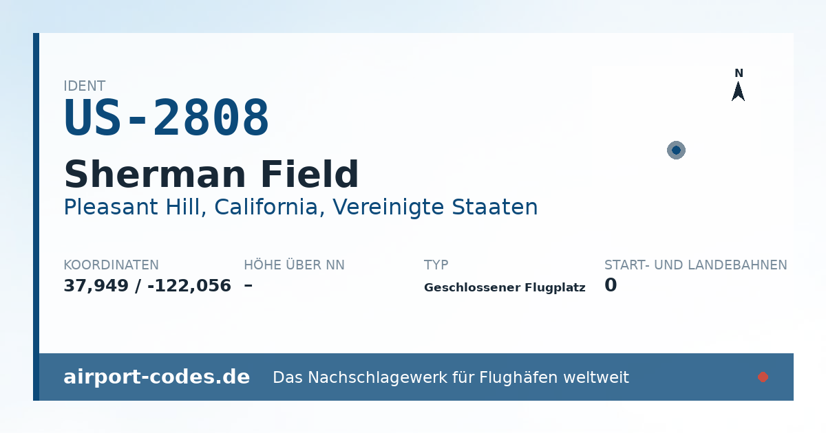 Generierte Übersichtsgrafik zum Flughafen Sherman Field mit Codes, Koordinaten und Bahnenskizze