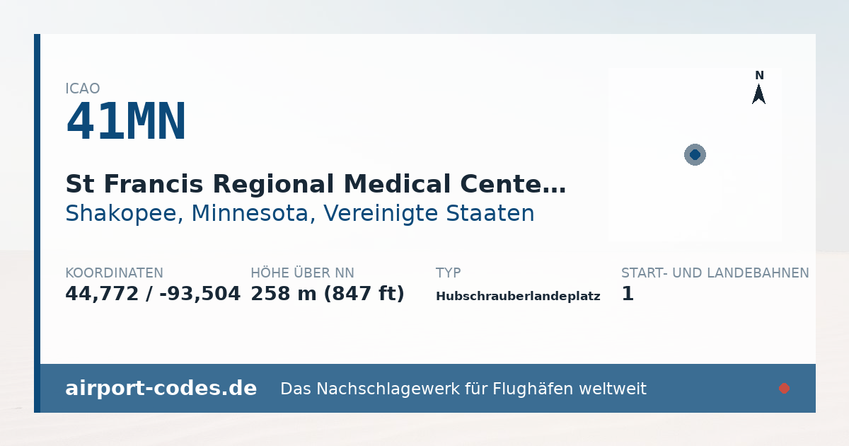 Generierte Übersichtsgrafik zum Flughafen St Francis Regional Medical Center Heliport mit Codes, Koordinaten und Bahnenskizze