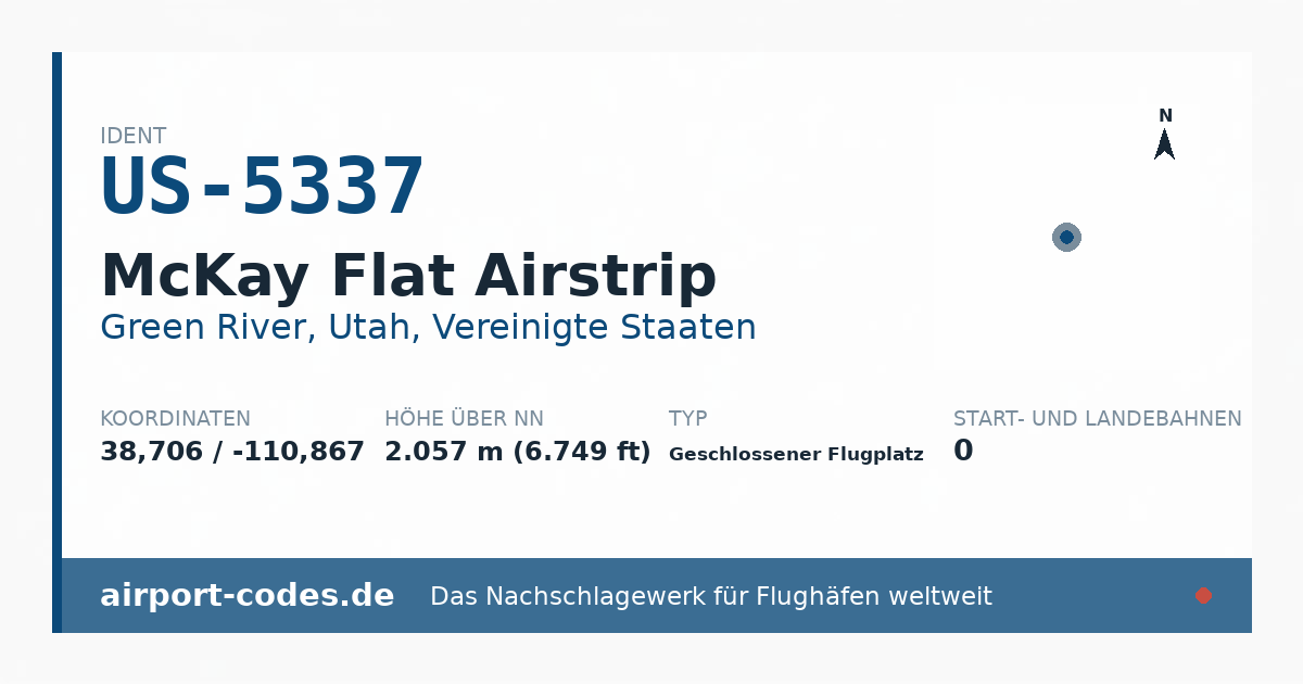 Generierte Übersichtsgrafik zum Flughafen McKay Flat Airstrip mit Codes, Koordinaten und Bahnenskizze