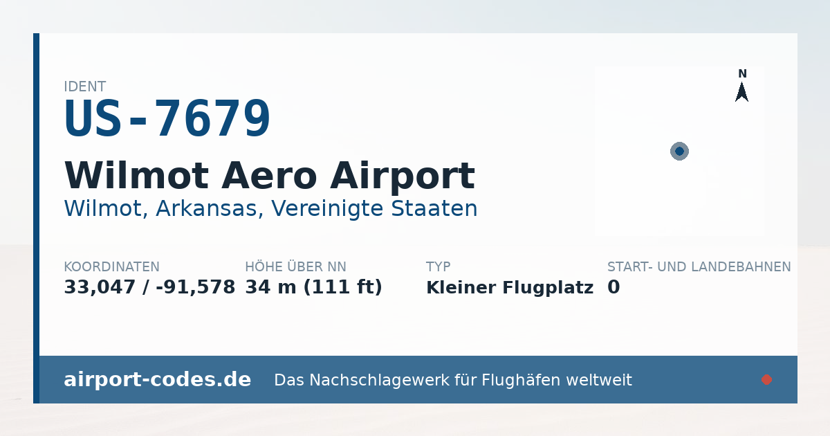 Generierte Übersichtsgrafik zum Flughafen Wilmot Aero Airport mit Codes, Koordinaten und Bahnenskizze