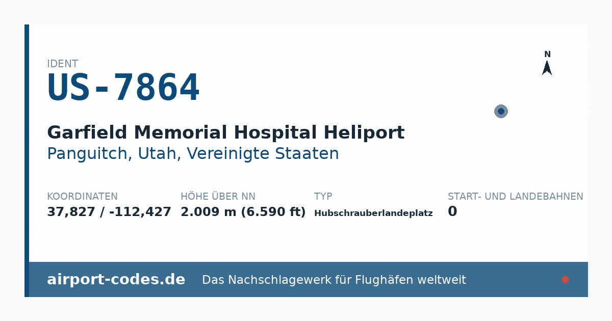Generierte Übersichtsgrafik zum Flughafen Garfield Memorial Hospital Heliport mit Codes, Koordinaten und Bahnenskizze