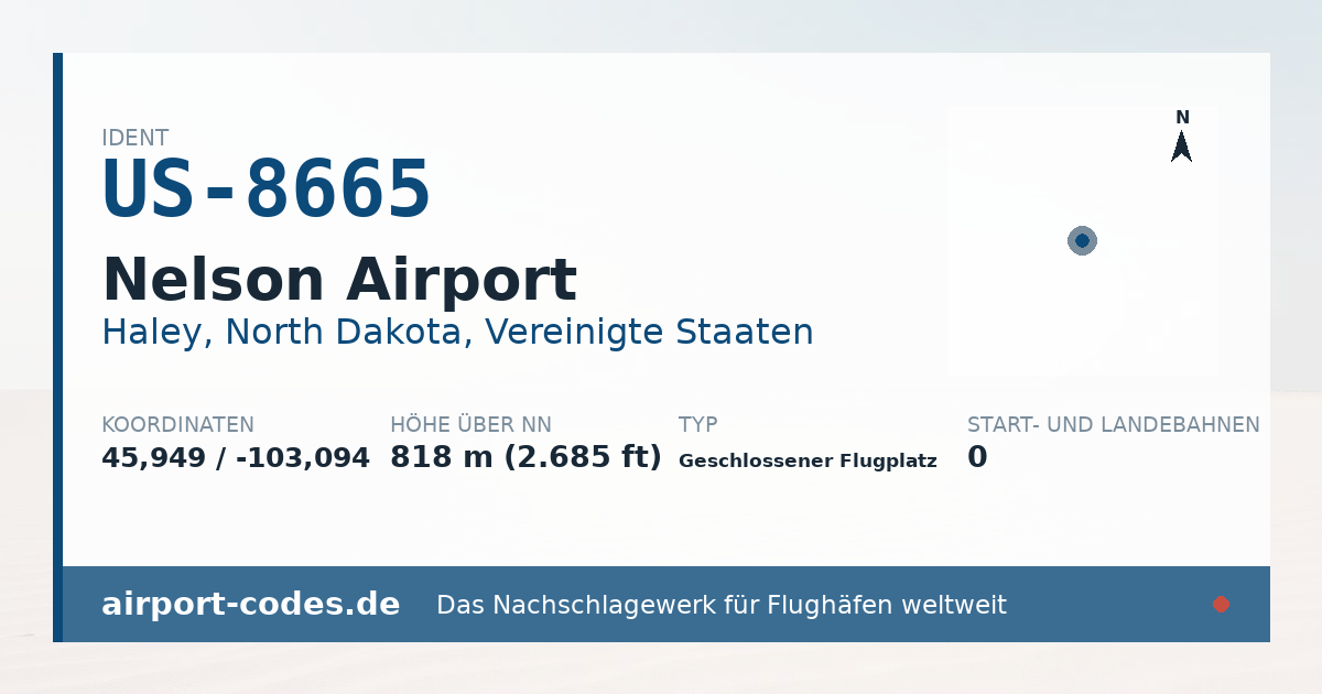 Generierte Übersichtsgrafik zum Flughafen Nelson Airport mit Codes, Koordinaten und Bahnenskizze