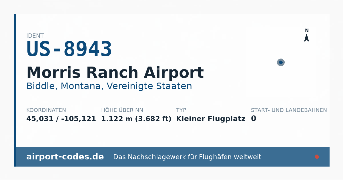 Generierte Übersichtsgrafik zum Flughafen Morris Ranch Airport mit Codes, Koordinaten und Bahnenskizze