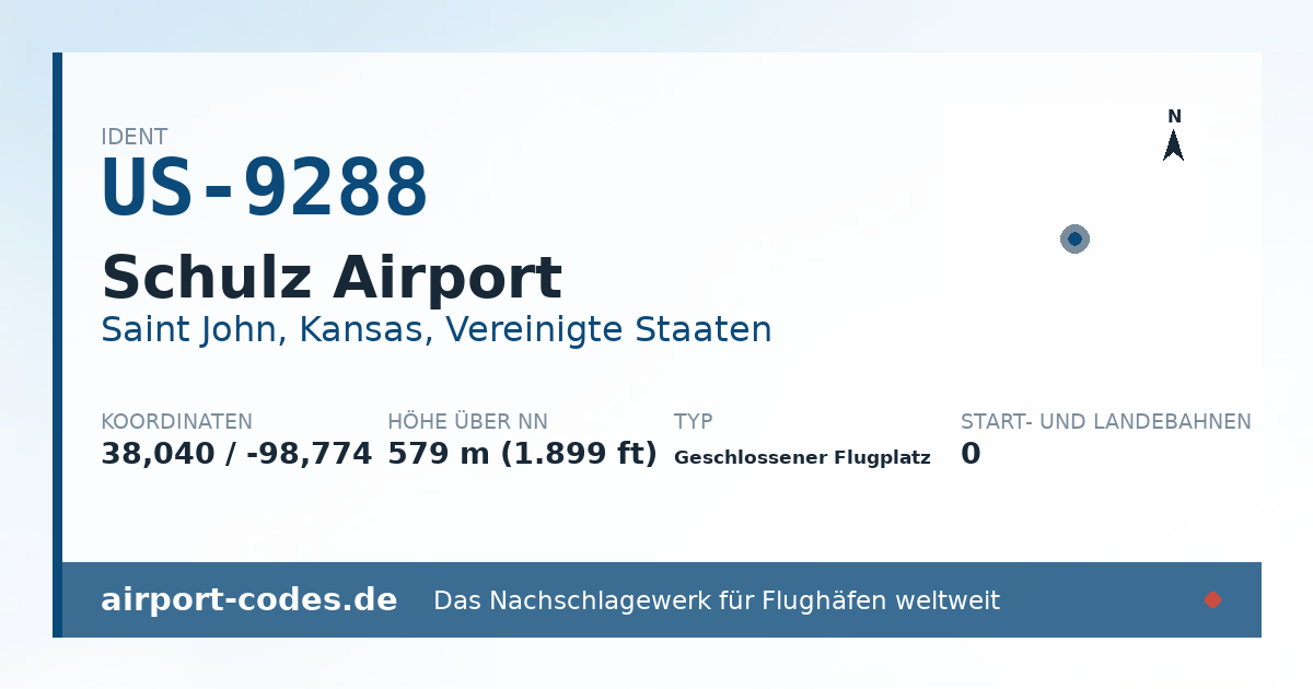 Generierte Übersichtsgrafik zum Flughafen Schulz Airport mit Codes, Koordinaten und Bahnenskizze
