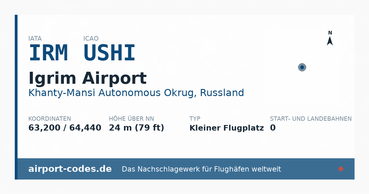 Generierte Übersichtsgrafik zum Flughafen Igrim Airport mit Codes, Koordinaten und Bahnenskizze