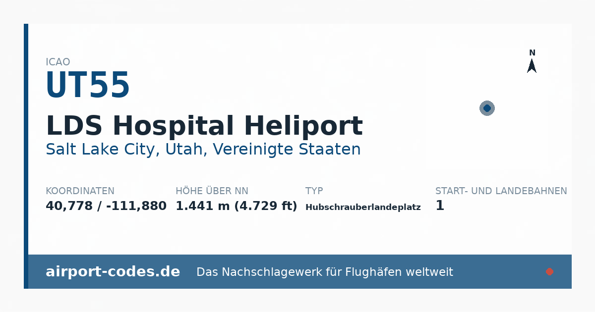 Generierte Übersichtsgrafik zum Flughafen LDS Hospital Heliport mit Codes, Koordinaten und Bahnenskizze