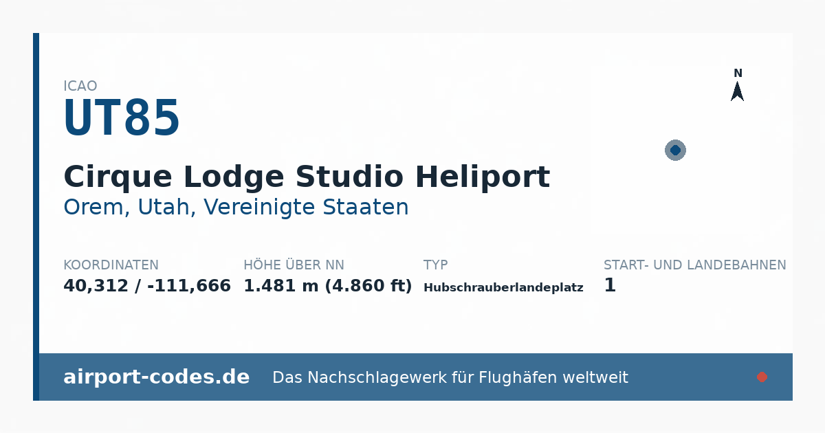 Generierte Übersichtsgrafik zum Flughafen Cirque Lodge Studio Heliport mit Codes, Koordinaten und Bahnenskizze