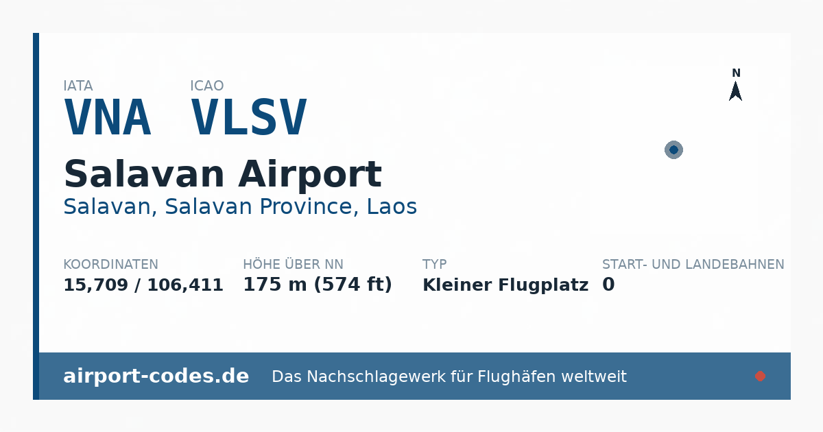 Generierte Übersichtsgrafik zum Flughafen Salavan Airport mit Codes, Koordinaten und Bahnenskizze