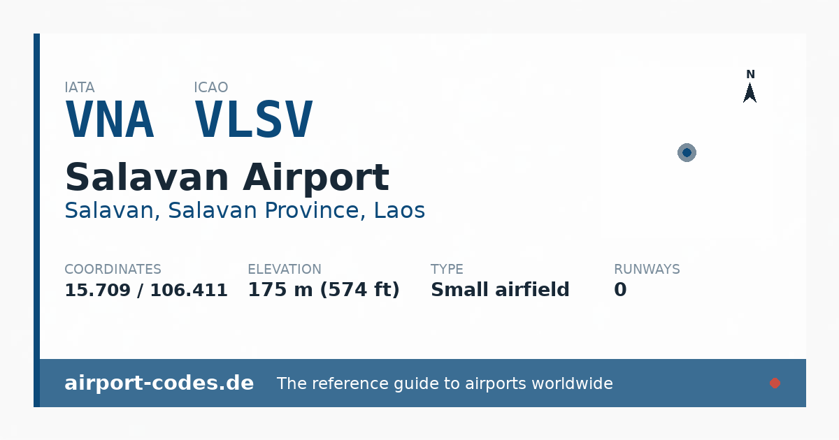 Generated summary graphic for Salavan Airport showing codes, coordinates and a runway sketch